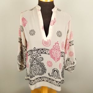 Sheer Tan Boho Geo paisley Top / Tunic, S